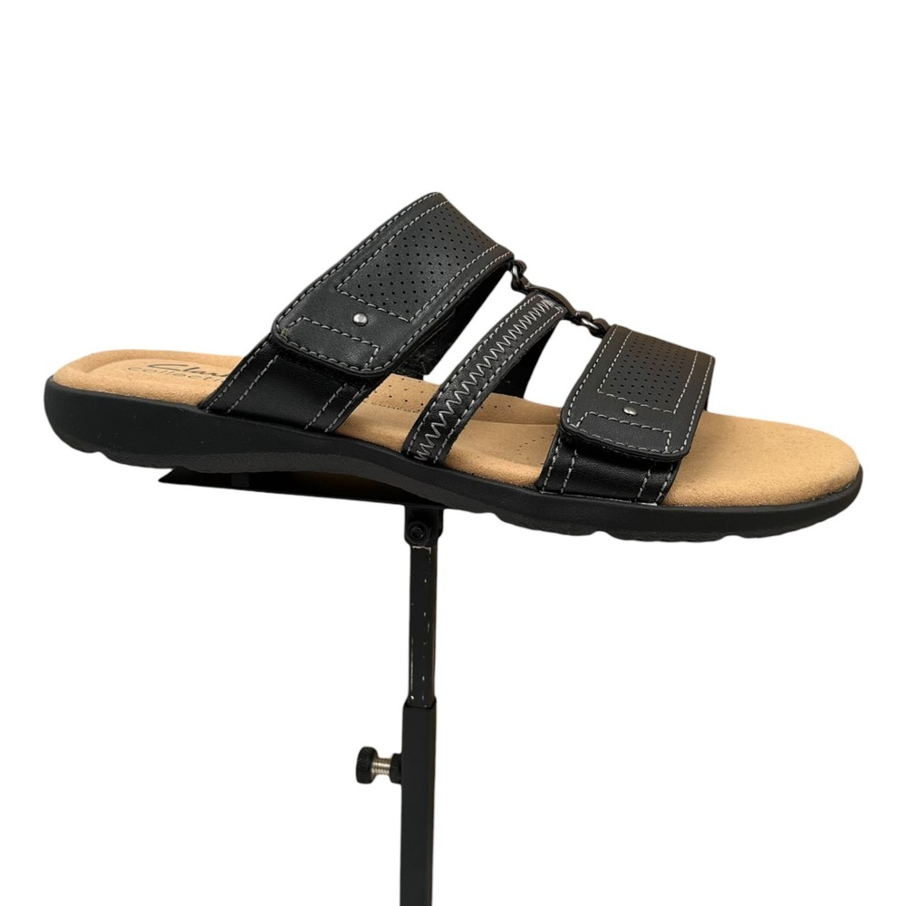 Clarks Elizabelle Ave Womens Leather Adjustable Slide Sandals Size 7 Black